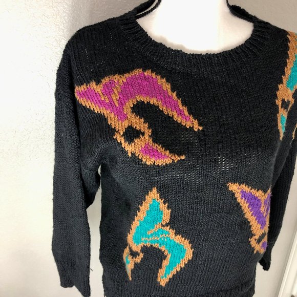 Funky 90s Black Sweater - Size Women's Large (L) - Picture 5 of 8